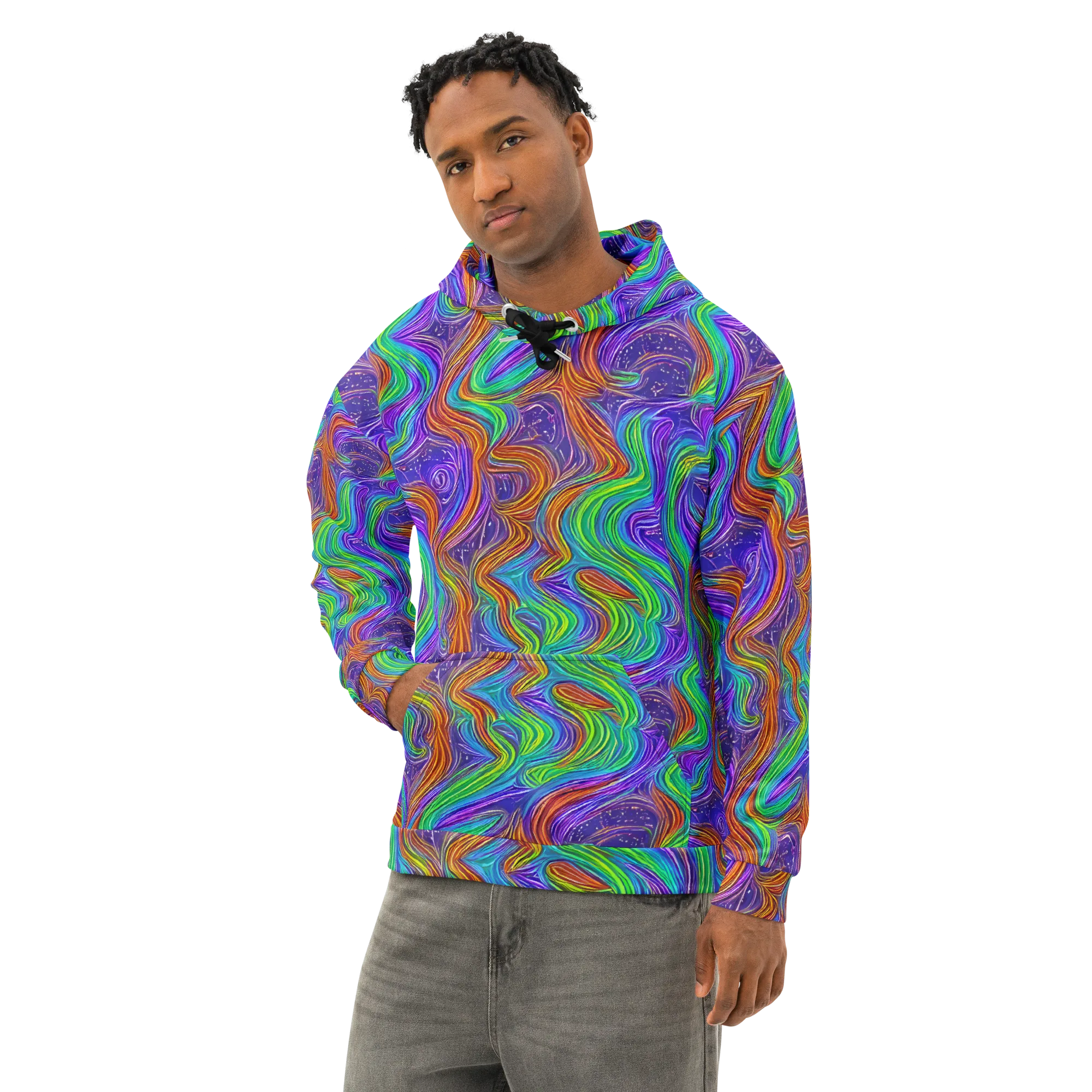 Kaleidoscope Stream on Cotton Hoodie — Left Front