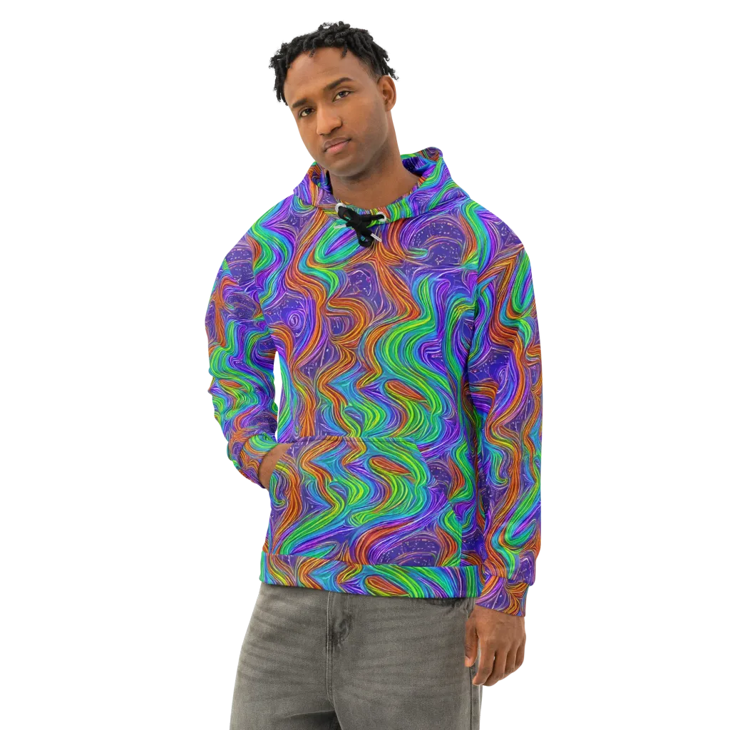 Kaleidoscope Stream on Cotton Hoodie — Left Front