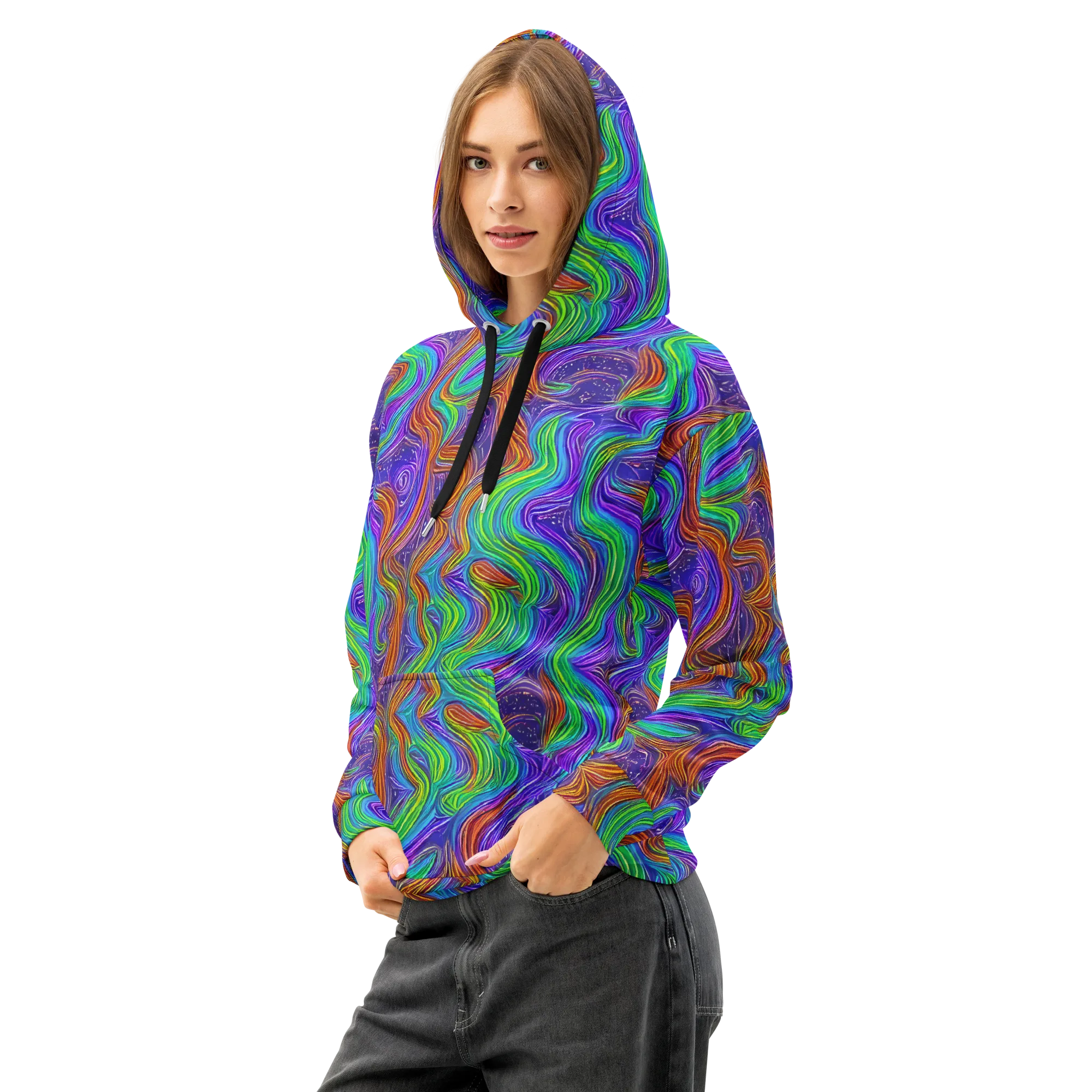 Kaleidoscope Stream on Cotton Hoodie — Left Front