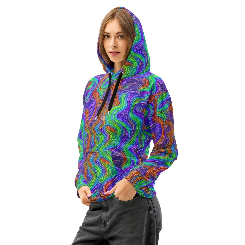 Kaleidoscope Stream on Cotton Hoodie — Left Front