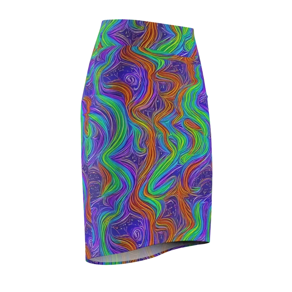 Kaleidoscope Stream on Pencil Skirt — Front Side
