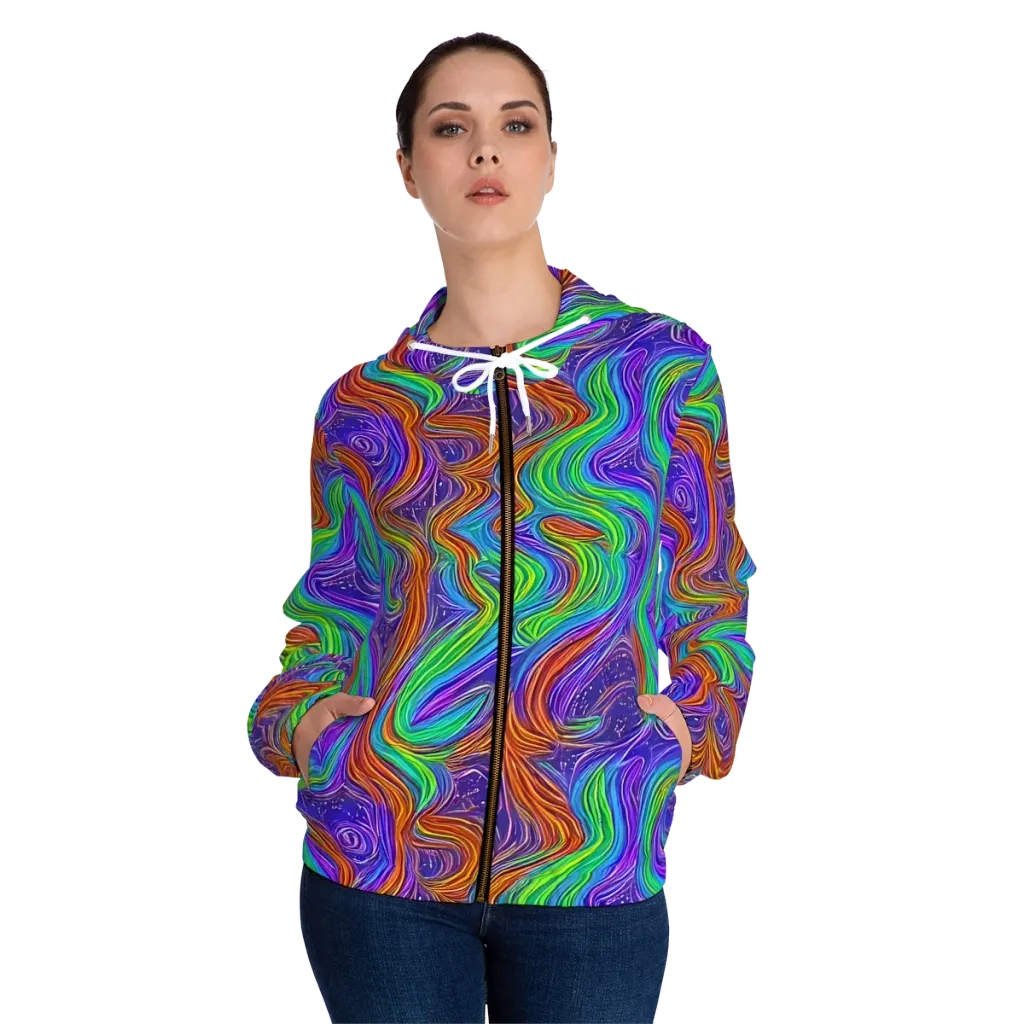 Kaleidoscope Stream on Women's Full-Zip Hoodie — Front On Person