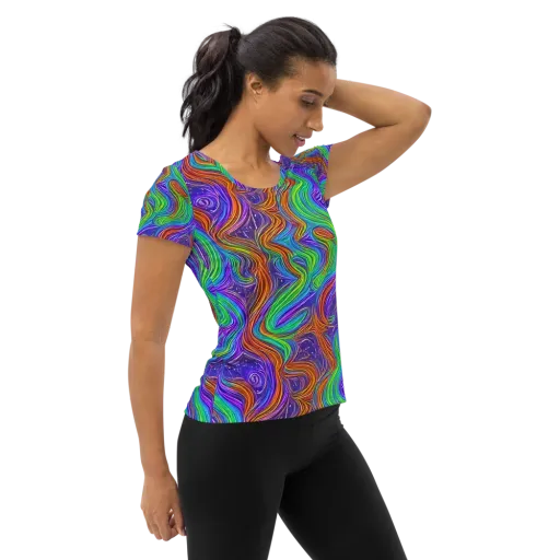 Kaleidoscope Stream on a Women's Athletic T-Shirt