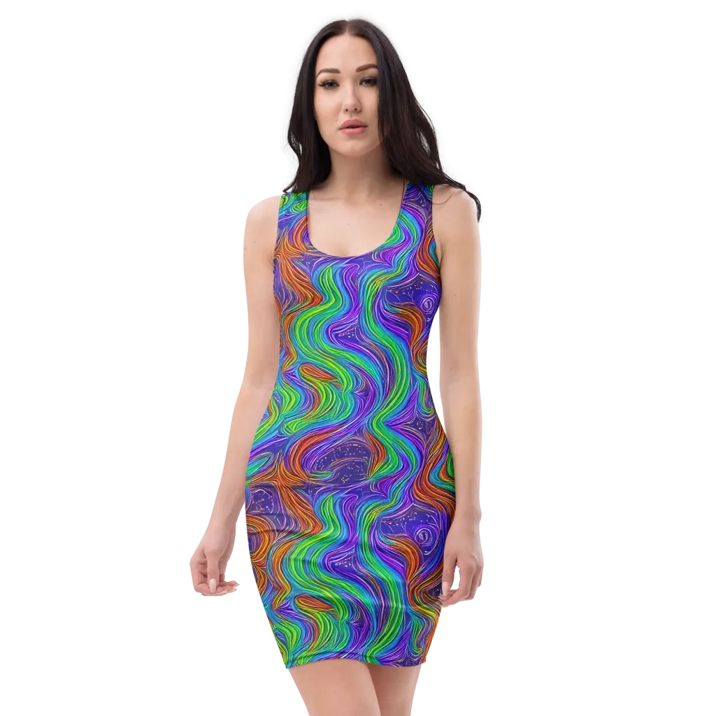 Kaleidoscope Stream on Bodycon Dress — Front