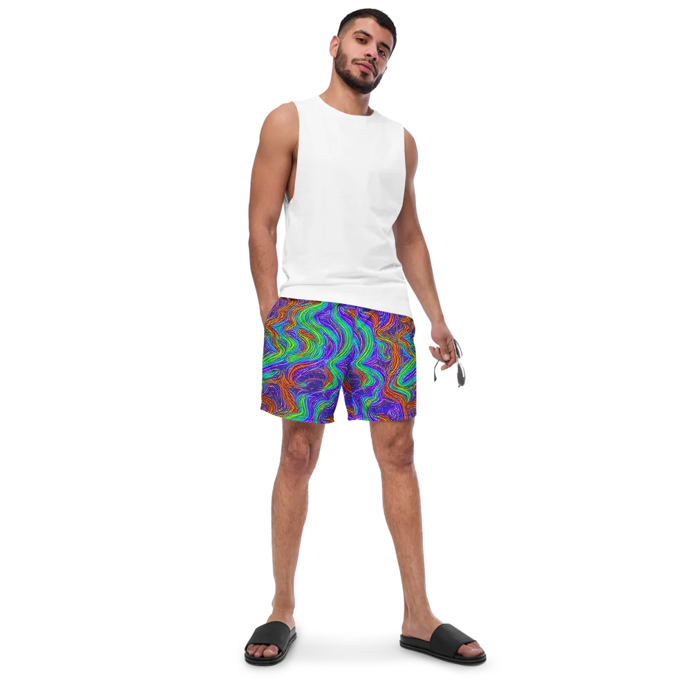 Kaleidoscope Stream on Swim Trunks — Front