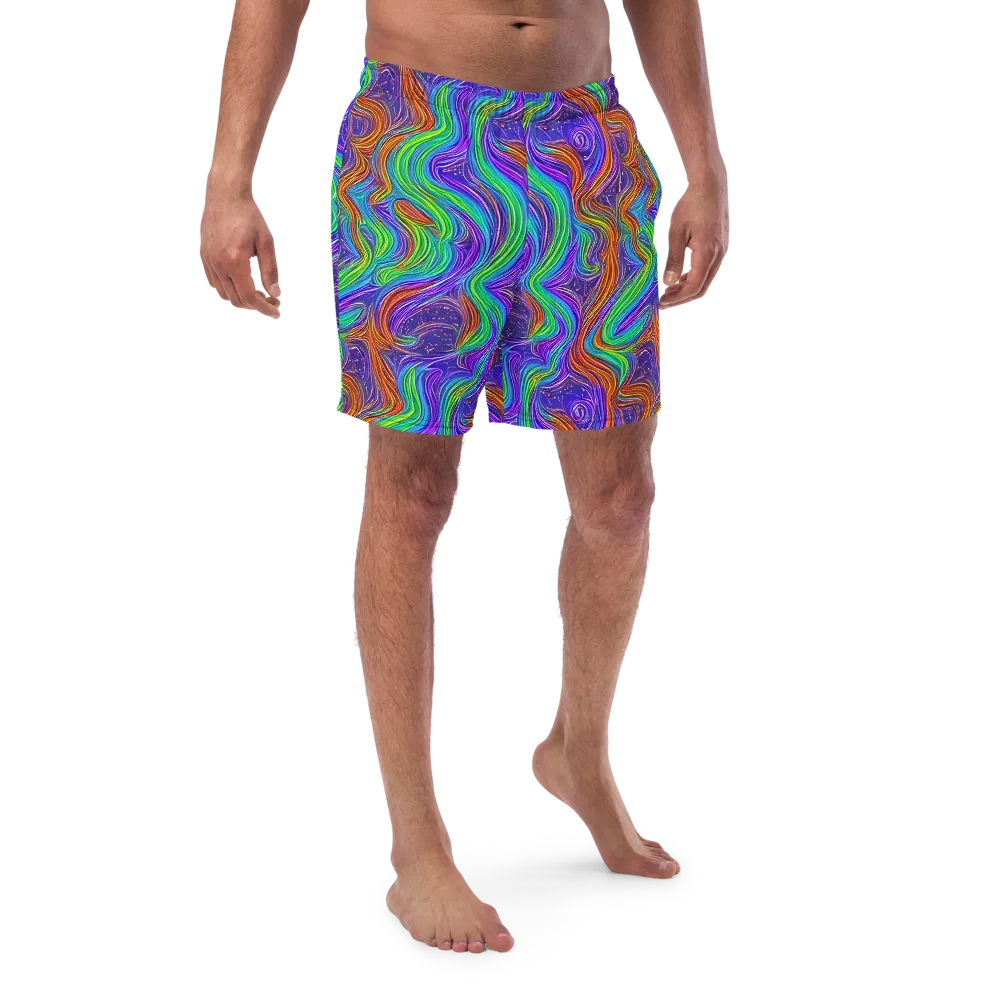 Kaleidoscope Stream on Swim Trunks — Front