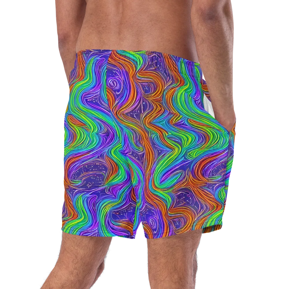 Kaleidoscope Stream on Swim Trunks — Right Back
