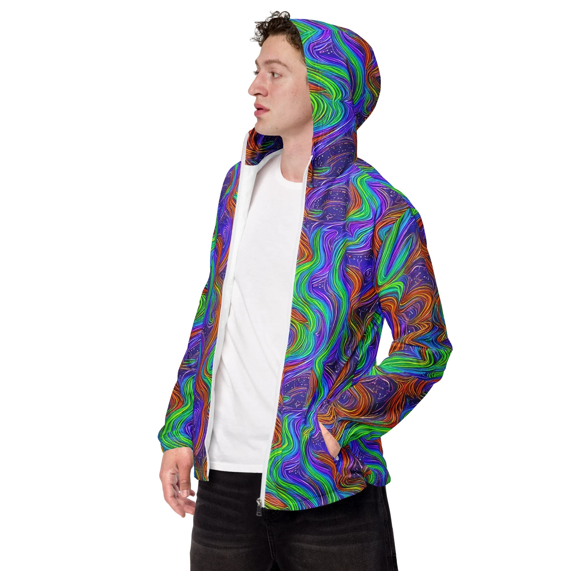 Kaleidoscope Stream on Men's Windbreaker — Left Front