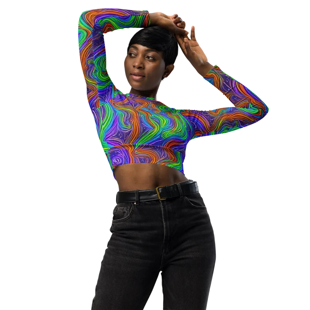 Kaleidoscope Stream on Long Sleeve Crop Top — Front