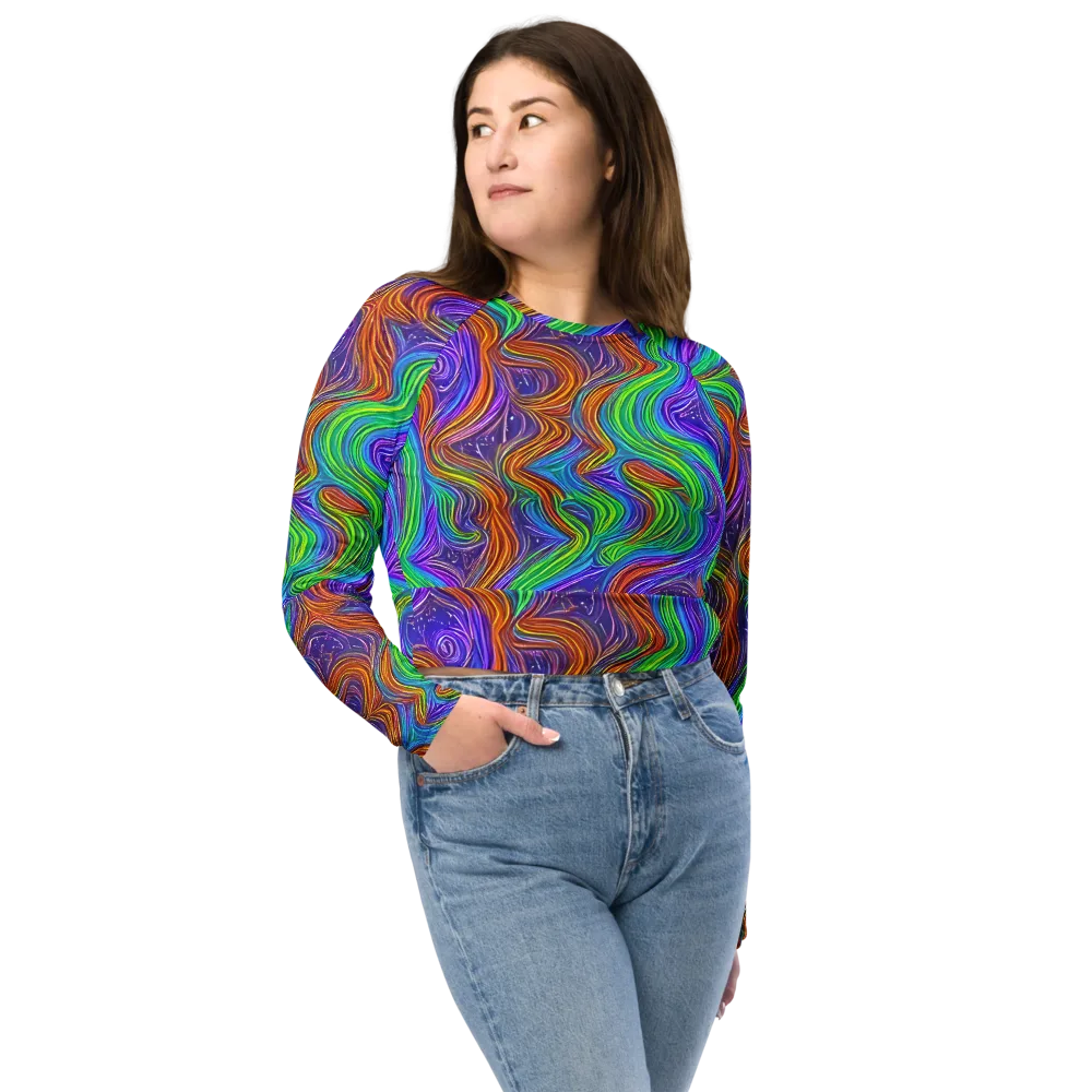 Kaleidoscope Stream on Long Sleeve Crop Top — Front