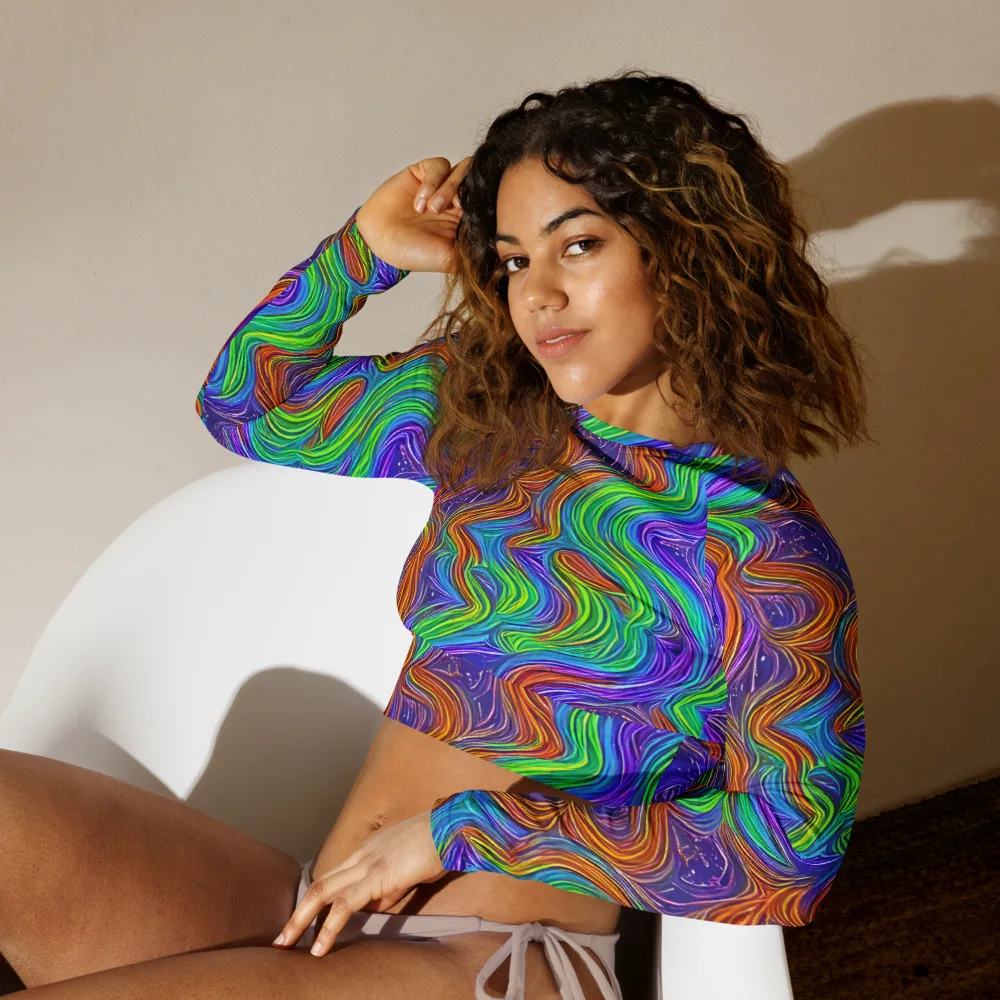 Kaleidoscope Stream on Long Sleeve Crop Top — Left Front