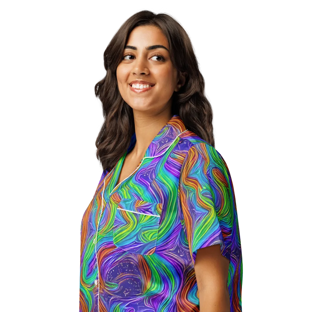 Kaleidoscope Stream on Women's Short Sleeve Pajama Top — Left Front