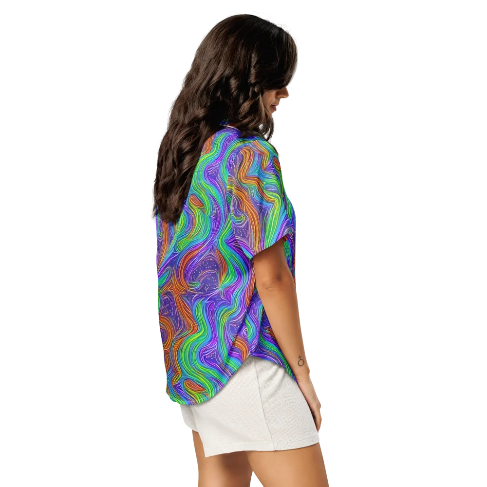 Kaleidoscope Stream on Women's Short Sleeve Pajama Top — Right Back