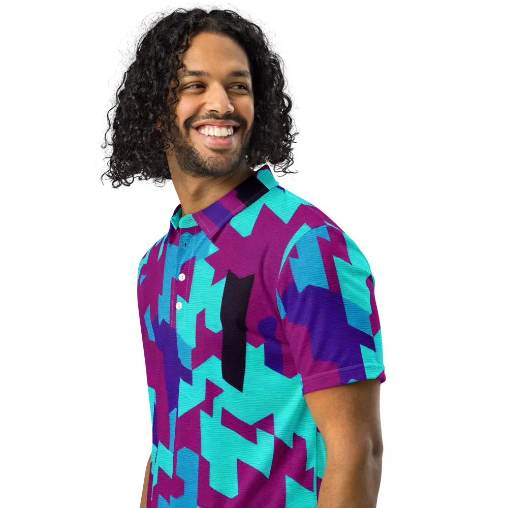 Electric Facets on Men's Slim Fit Polo Shirt — Left Front