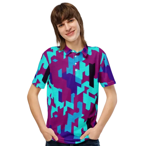 Electric Facets on a Men's Slim Fit Polo Shirt