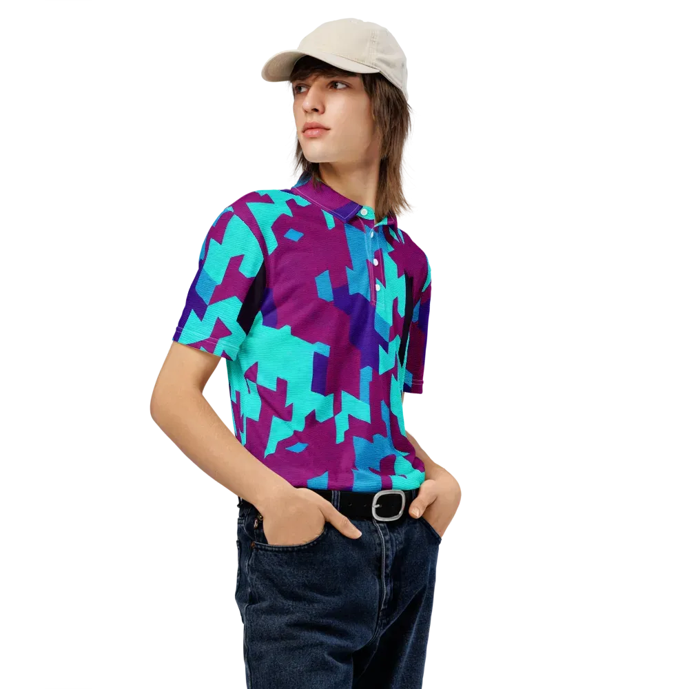 Electric Facets on Men's Slim Fit Polo Shirt — Right Front