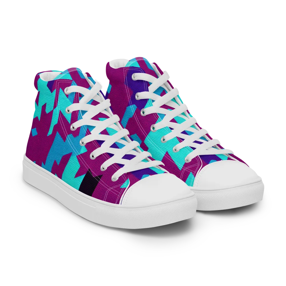 Electric Facets on Men's High Top Canvas Shoes — Right Front