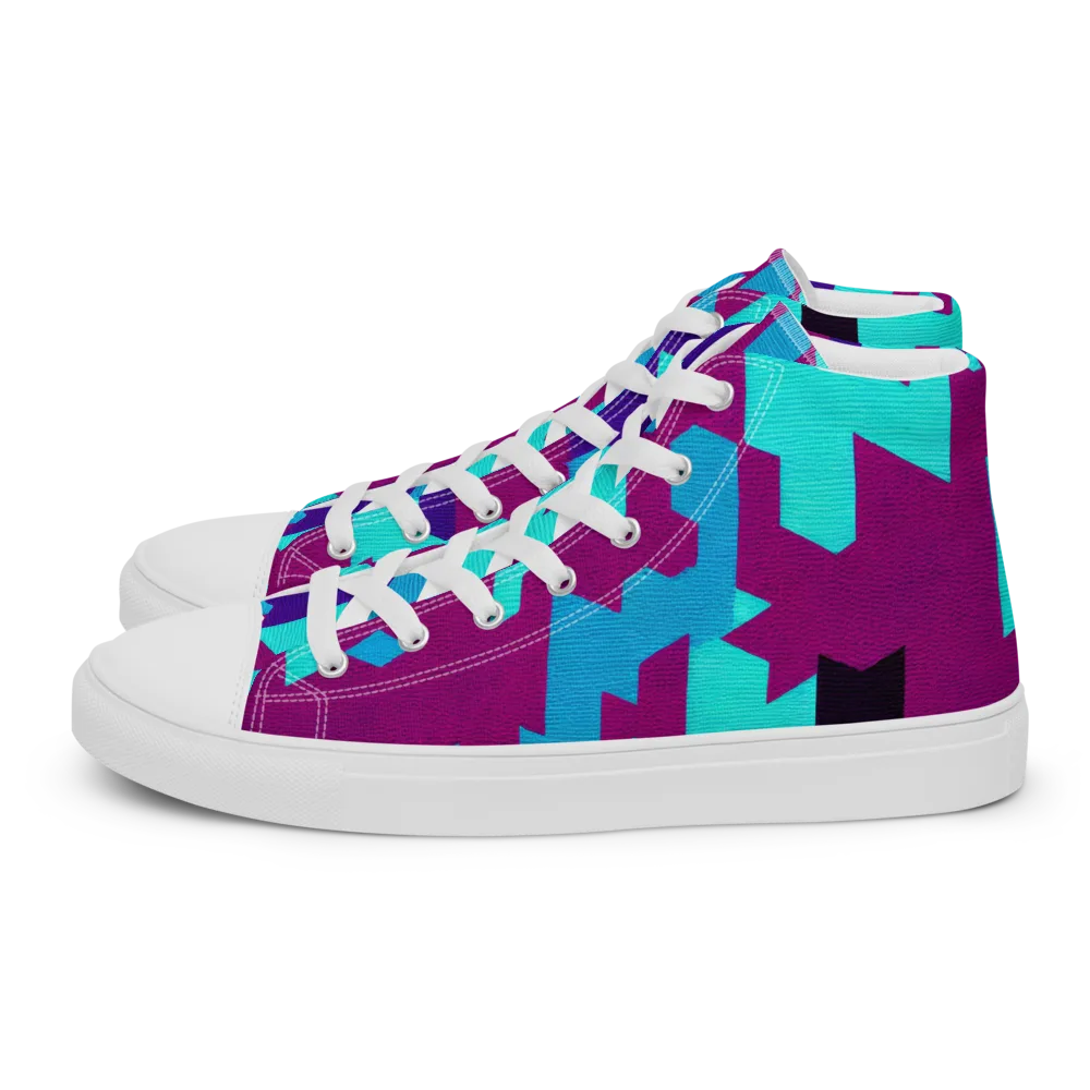 Electric Facets on Men's High Top Canvas Shoes — Left