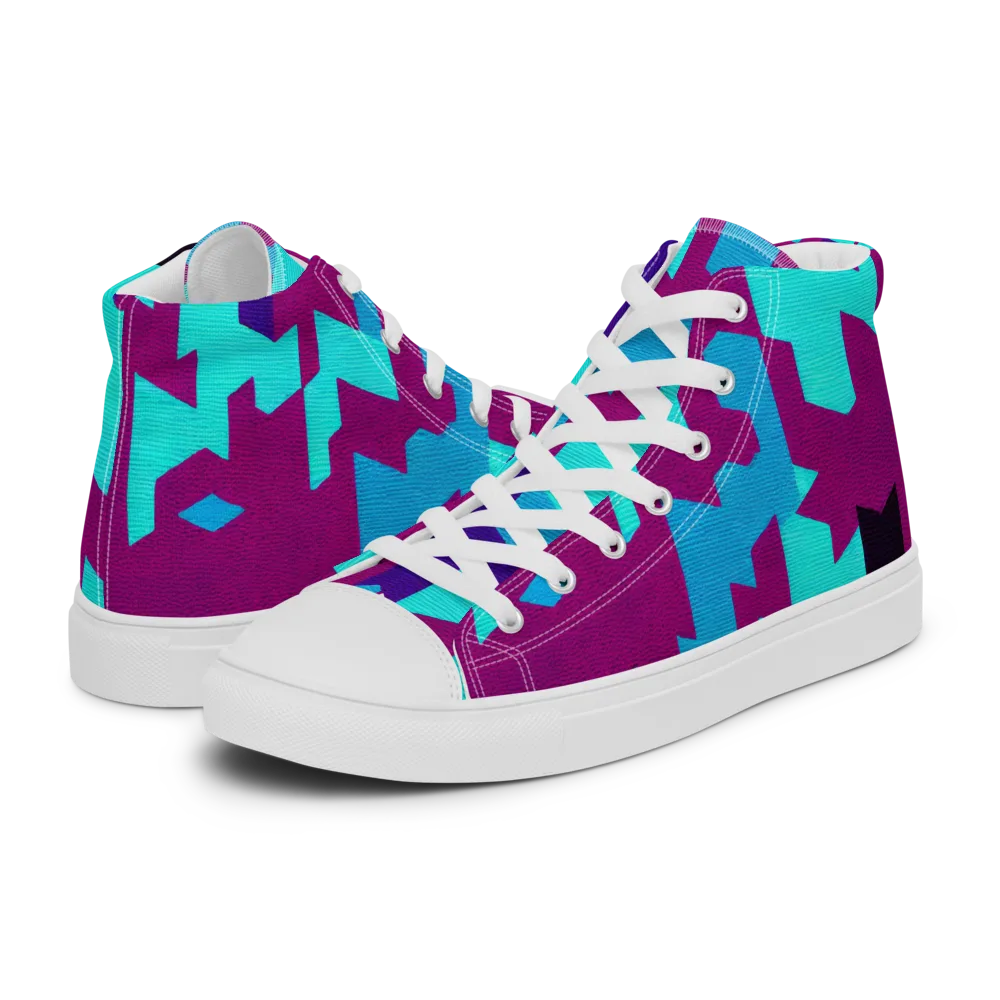 Electric Facets on Men's High Top Canvas Shoes — Left