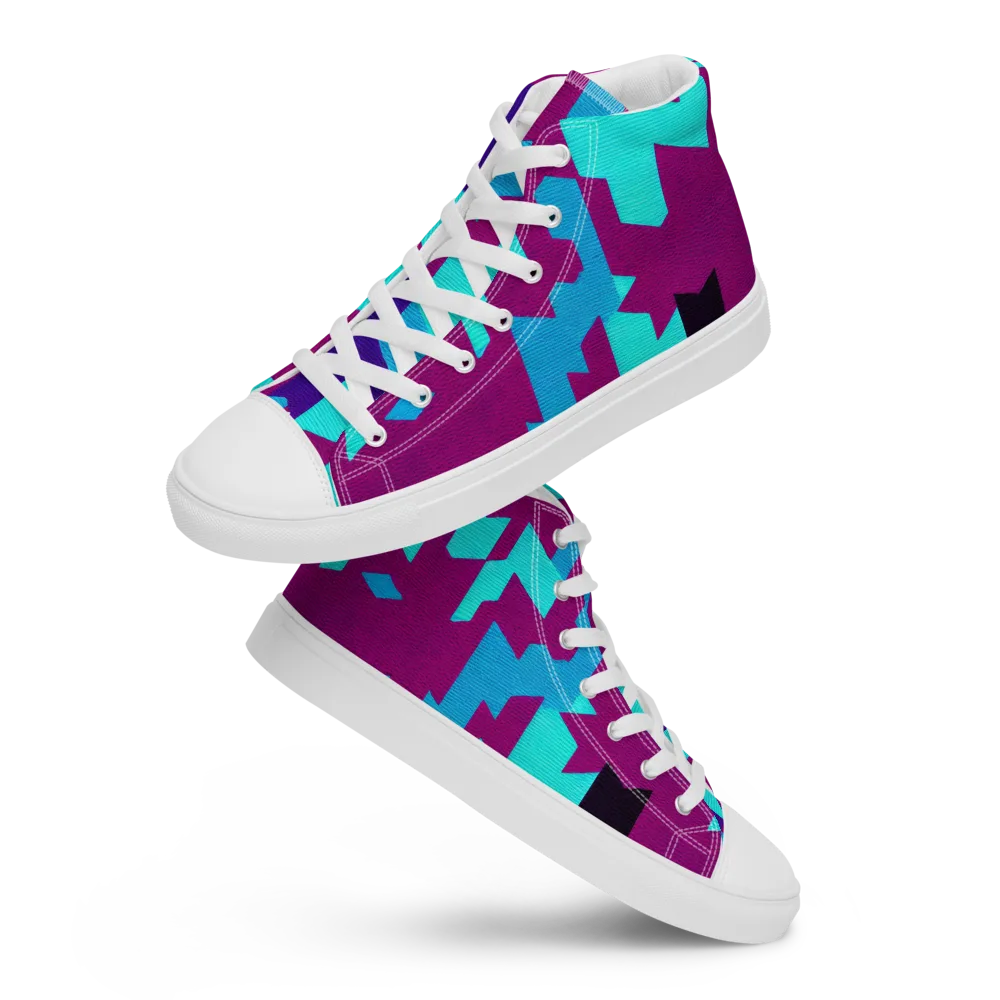 Electric Facets on Men's High Top Canvas Shoes — Front