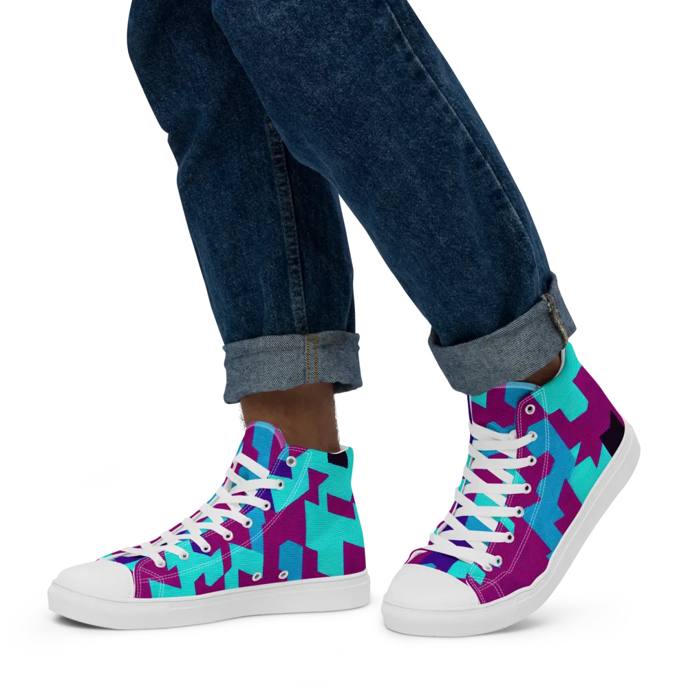 Electric Facets on Men's High Top Canvas Shoes — Left