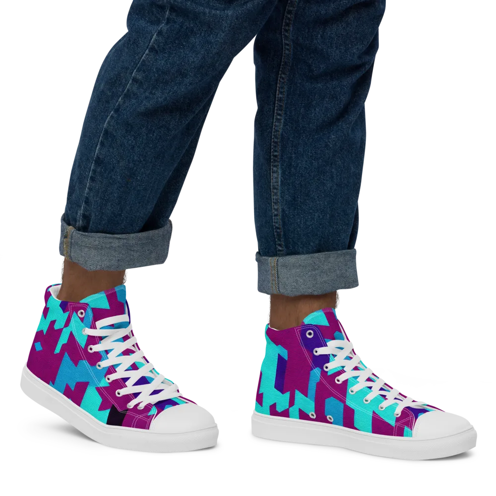 Electric Facets on Men's High Top Canvas Shoes — Right