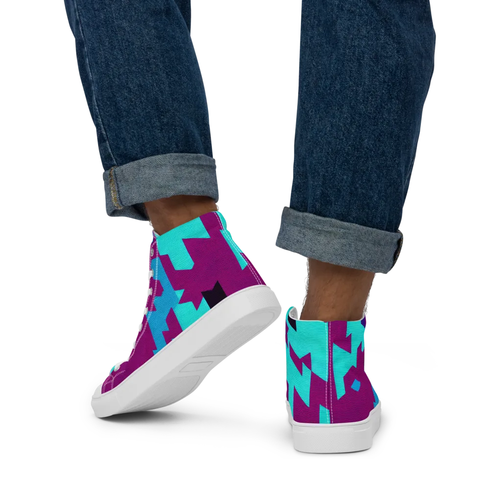 Electric Facets on Men's High Top Canvas Shoes — Back