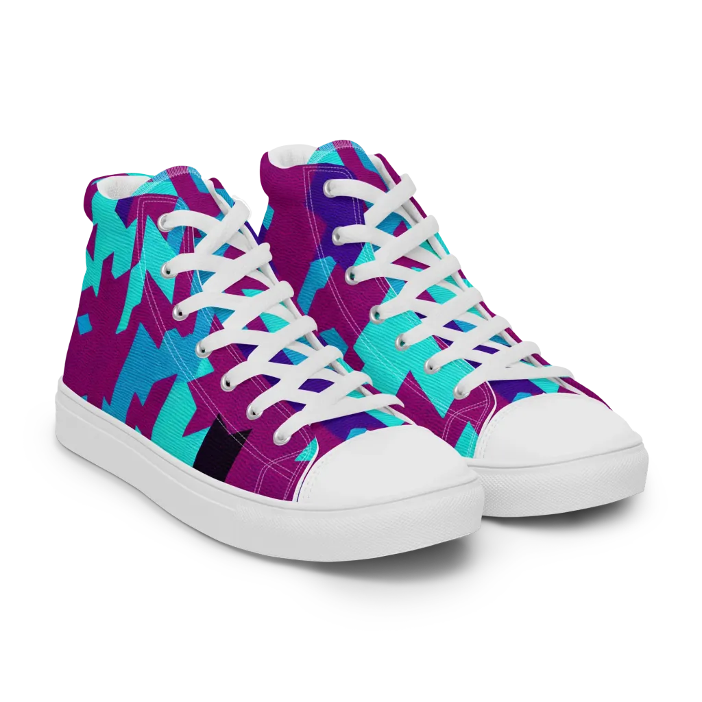 Electric Facets on Women's High Top Canvas Shoes — Right Front