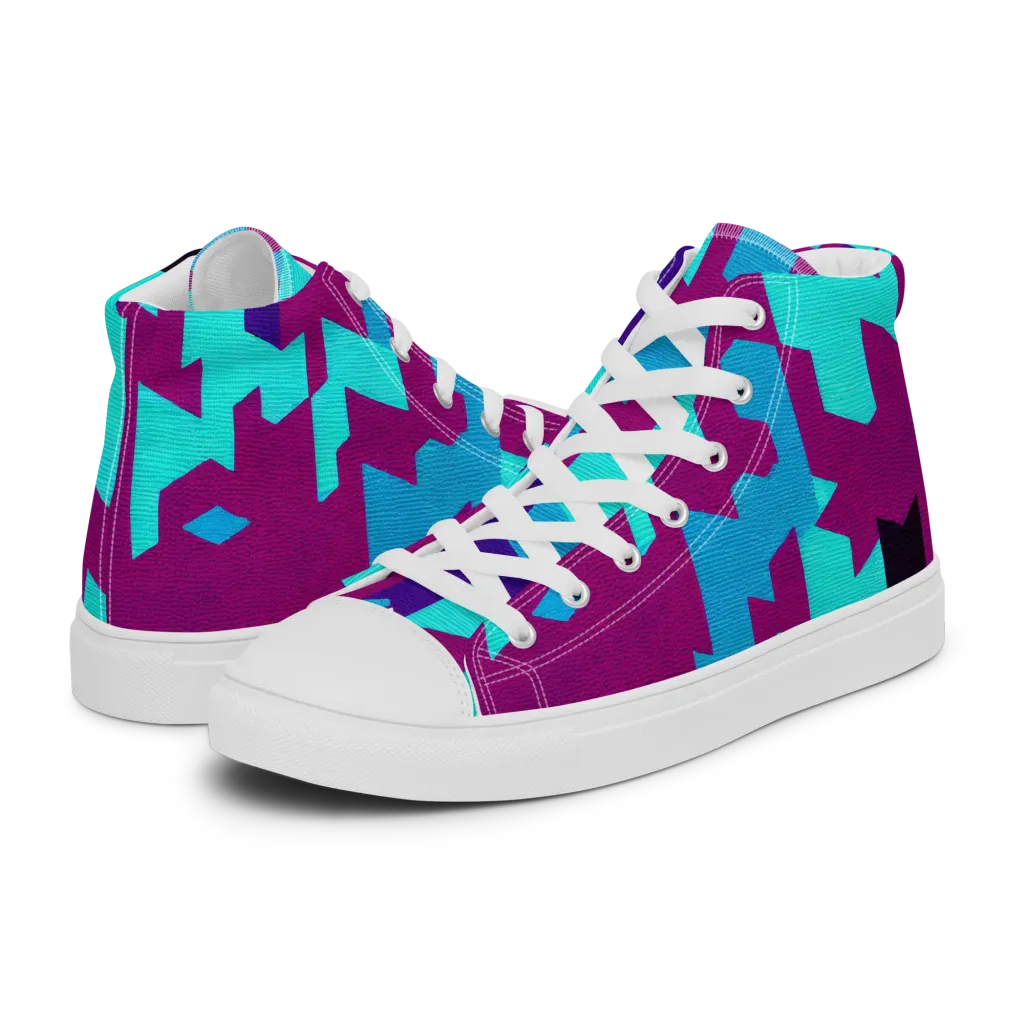 Electric Facets on Women's High Top Canvas Shoes — Left
