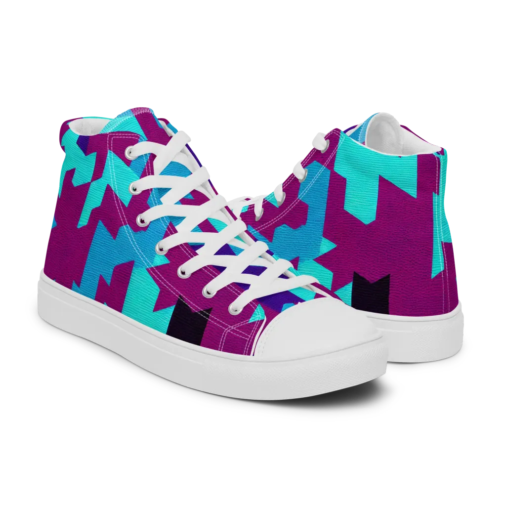 Electric Facets on Women's High Top Canvas Shoes — Right