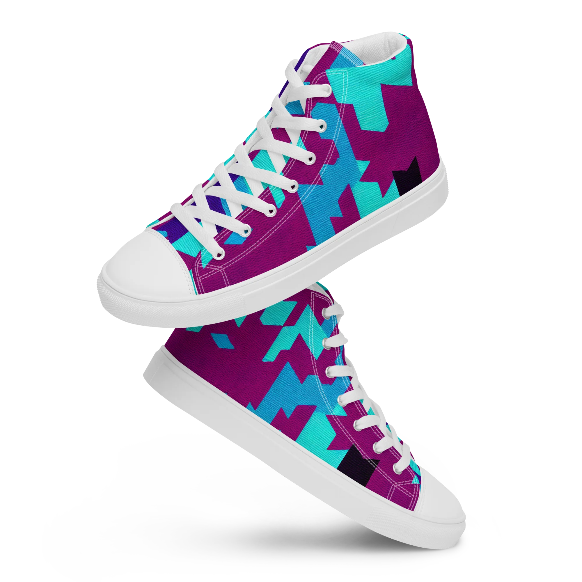 Electric Facets on Women's High Top Canvas Shoes — Front