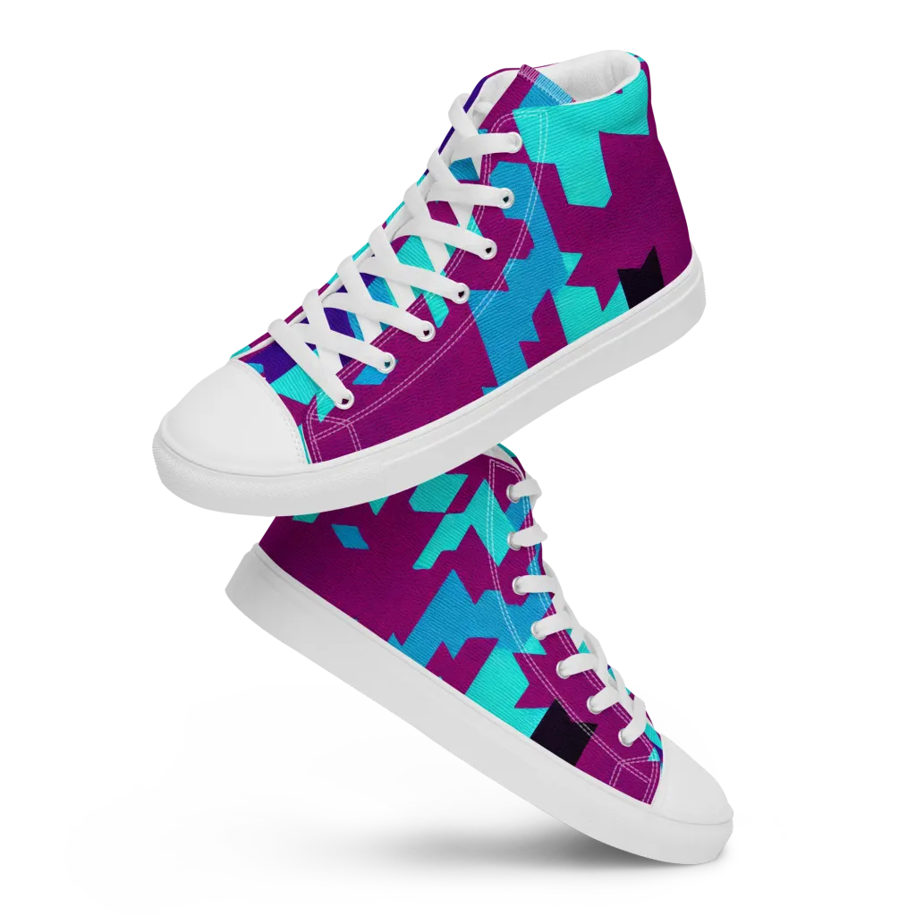 Electric Facets on Women's High Top Canvas Shoes — Front