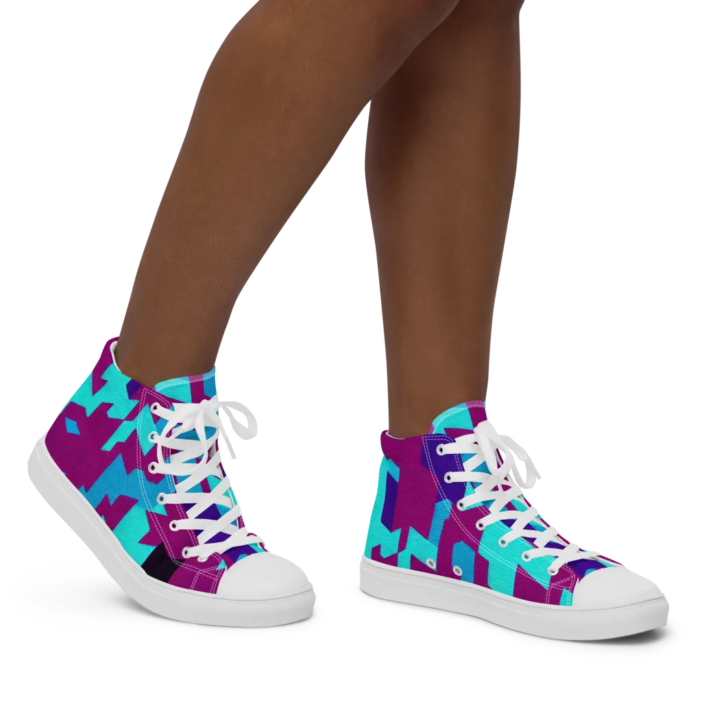 Electric Facets on Women's High Top Canvas Shoes — Right