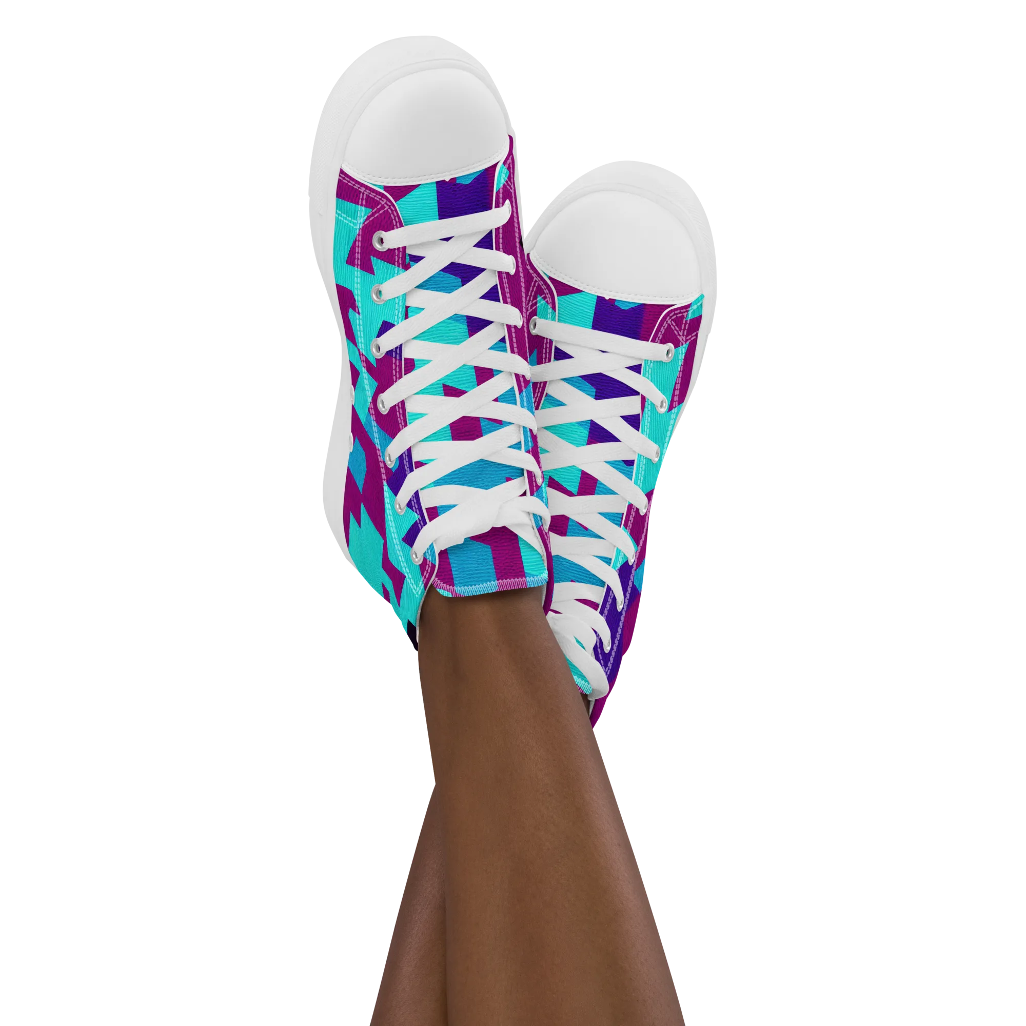 Electric Facets on Women's High Top Canvas Shoes — Front