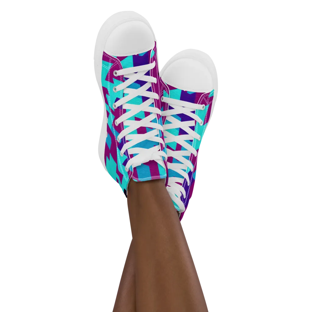 Electric Facets on Women's High Top Canvas Shoes — Front
