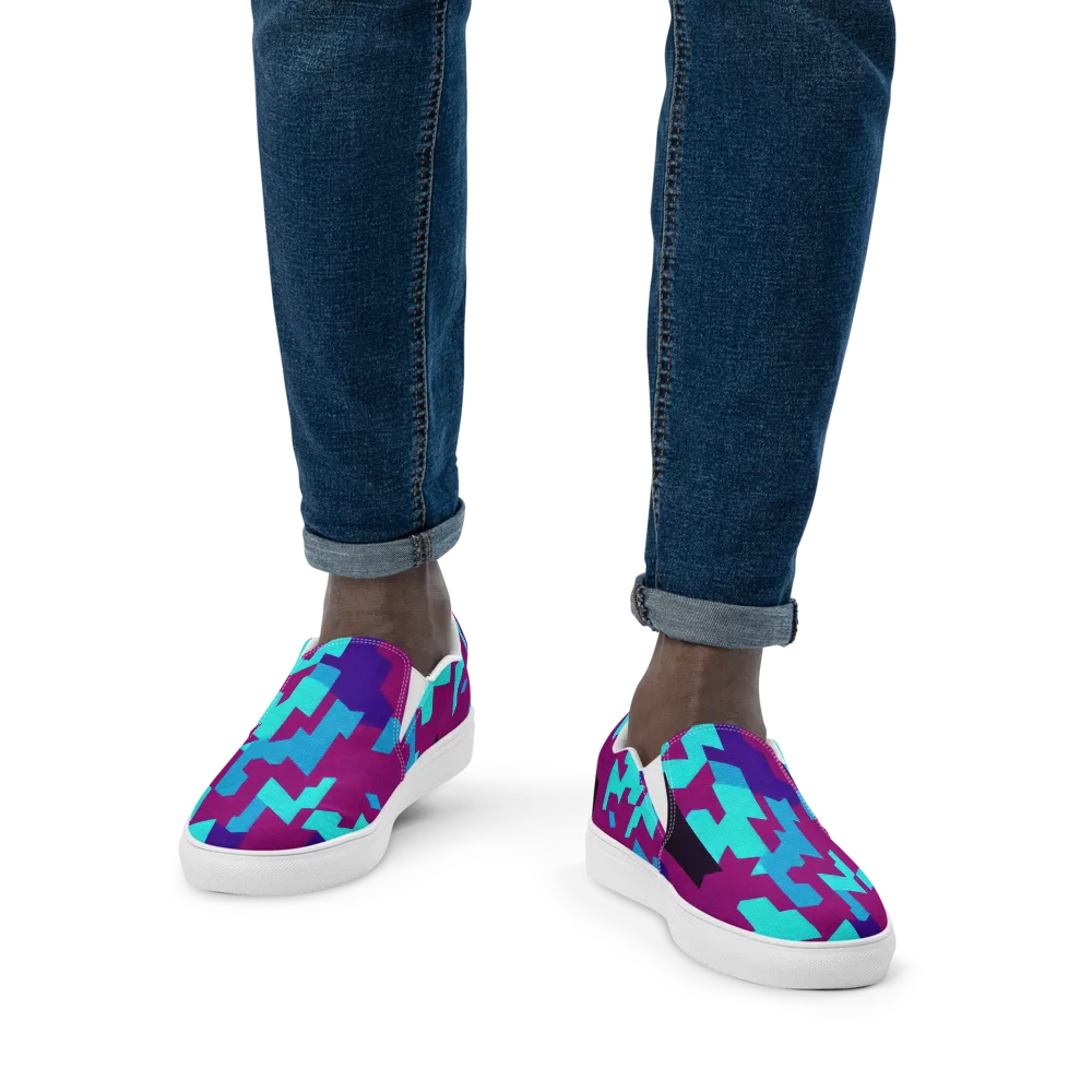 Electric Facets on Men's Slip-On Canvas Shoes — Front