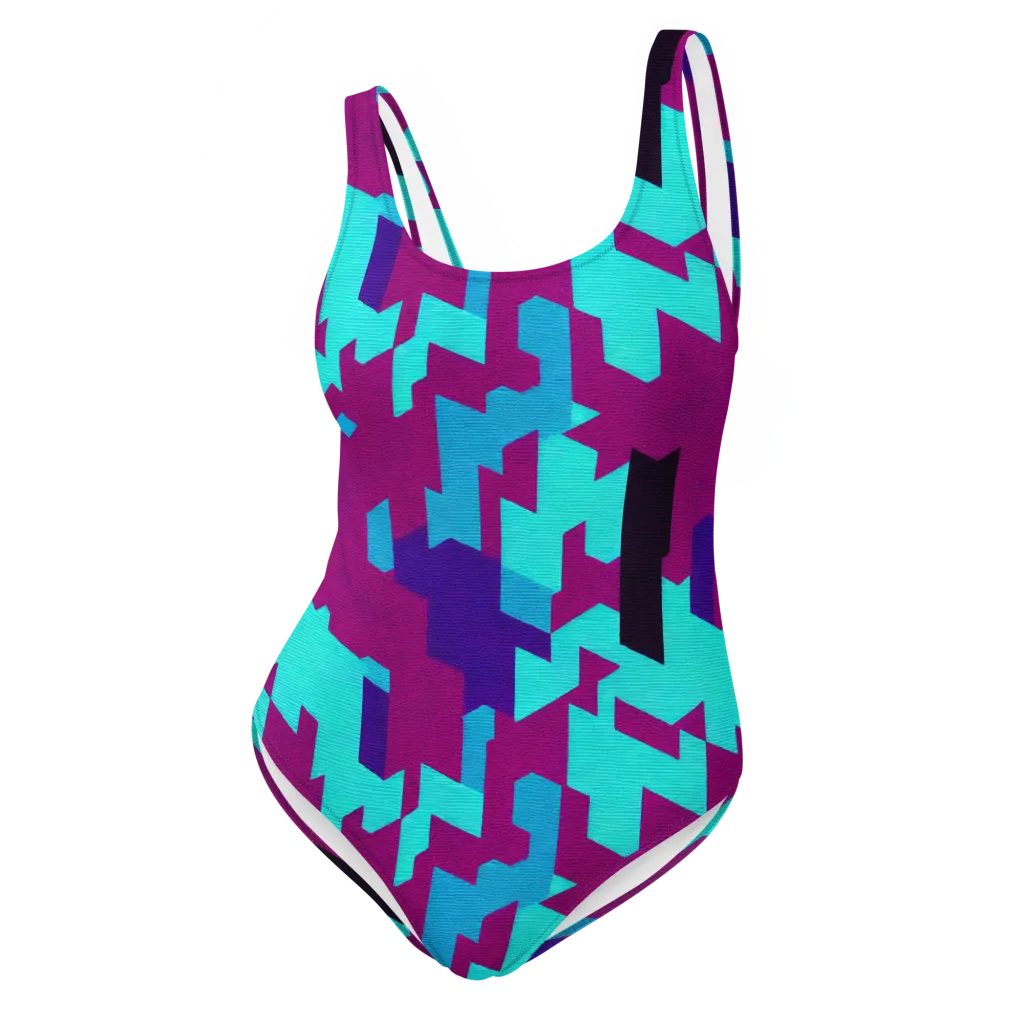 Electric Facets on One-Piece Swimsuit — Front
