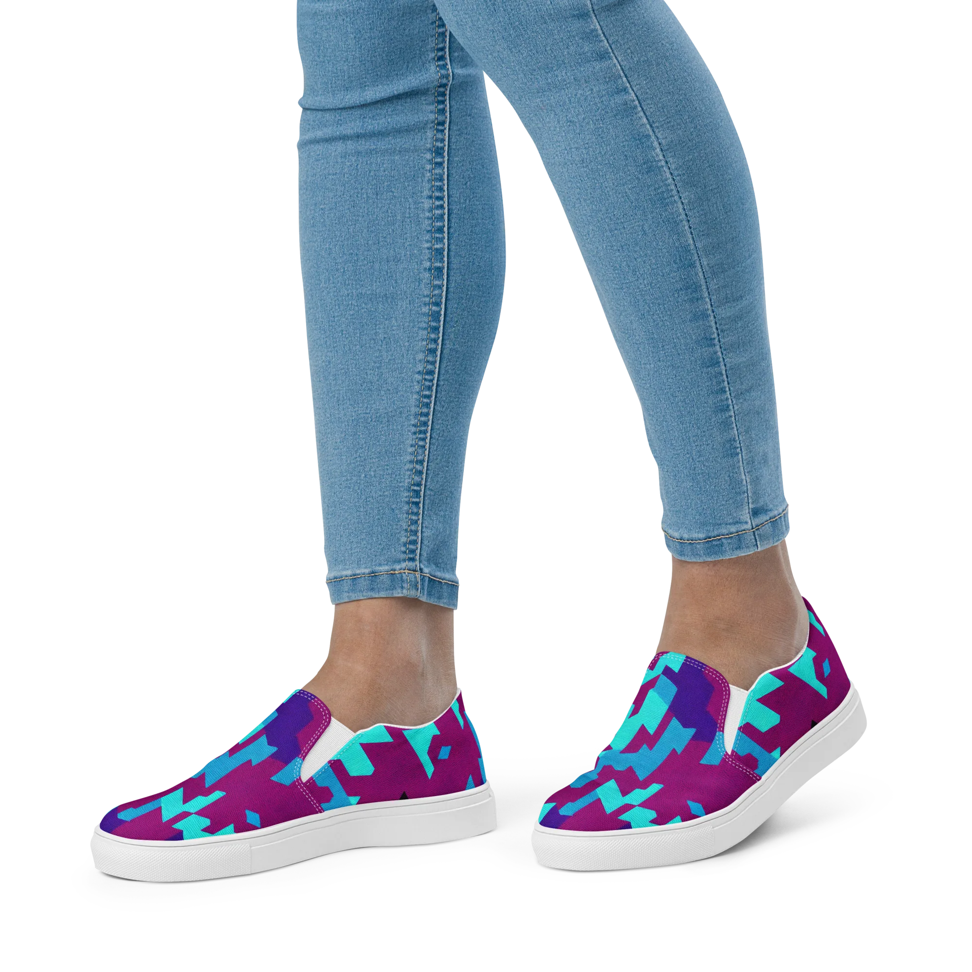 Electric Facets on Women's Slip-On Canvas Shoes — Front
