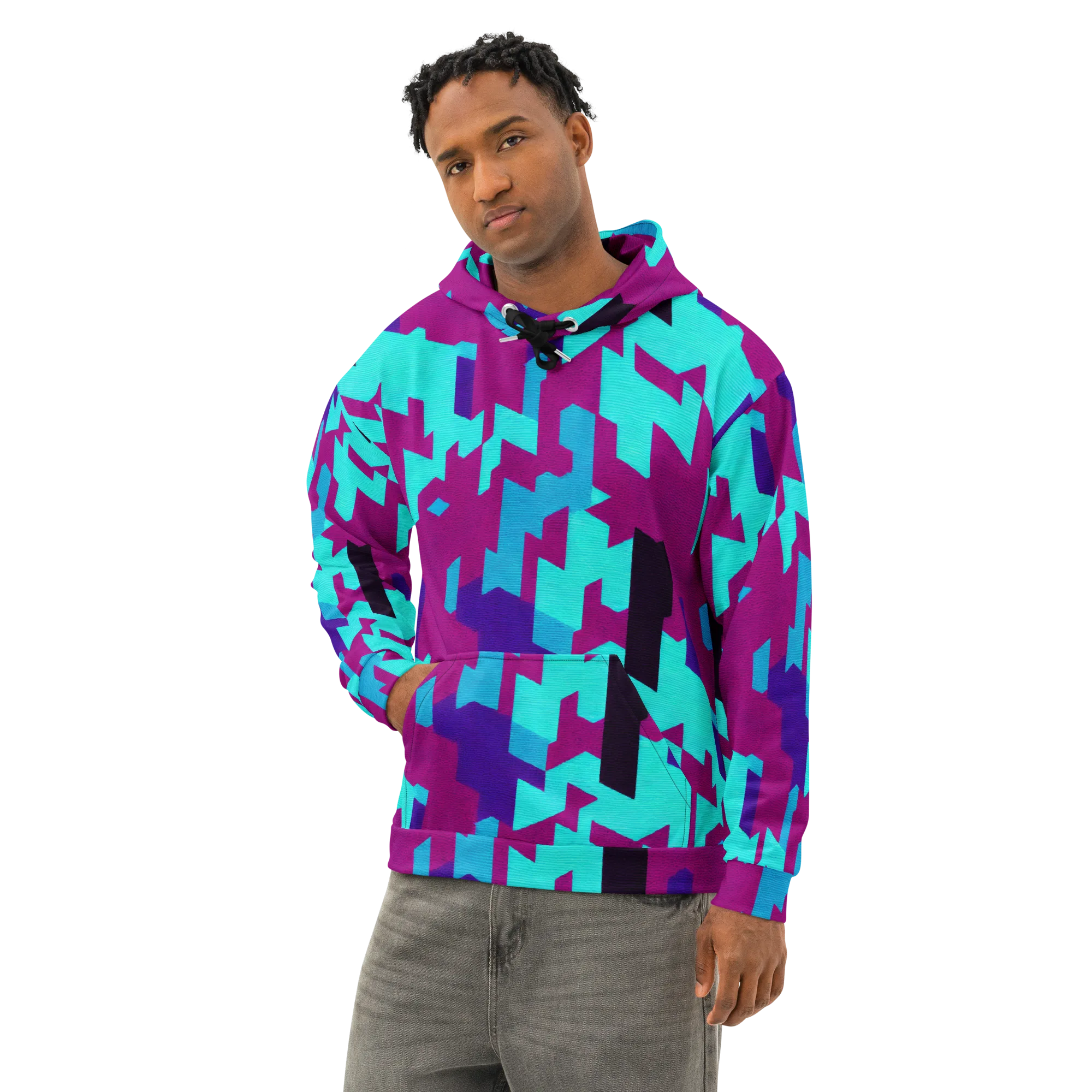 Electric Facets on Cotton Hoodie — Left Front