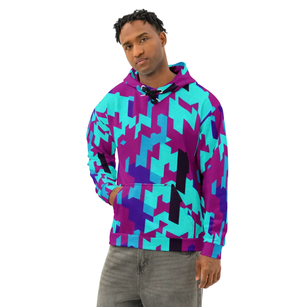 Electric Facets on Cotton Hoodie — Left Front