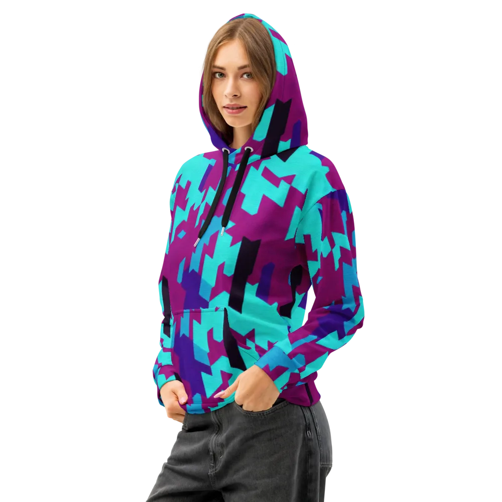 Electric Facets on Cotton Hoodie — Left Front