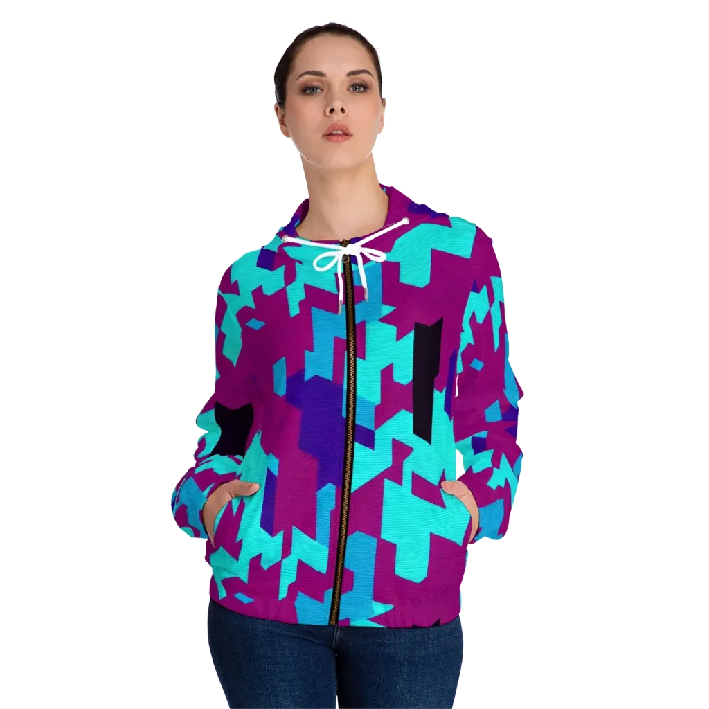 Electric Facets on Women's Full-Zip Hoodie — Front On Person