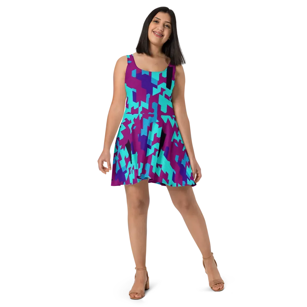 Electric Facets on Skater Dress — Front