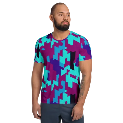 Electric Facets on a Men's Athletic T-Shirt