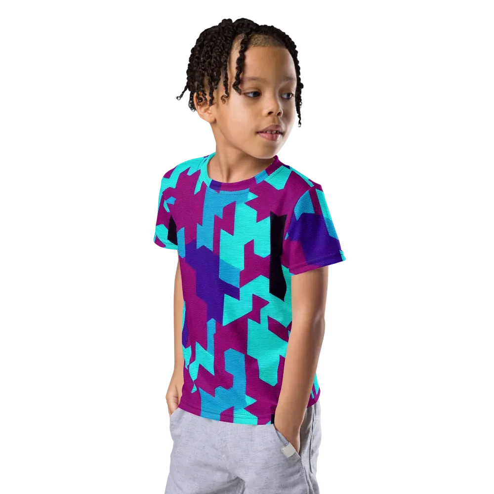 Electric Facets on Kids Crew Neck T-Shirt — Left Front