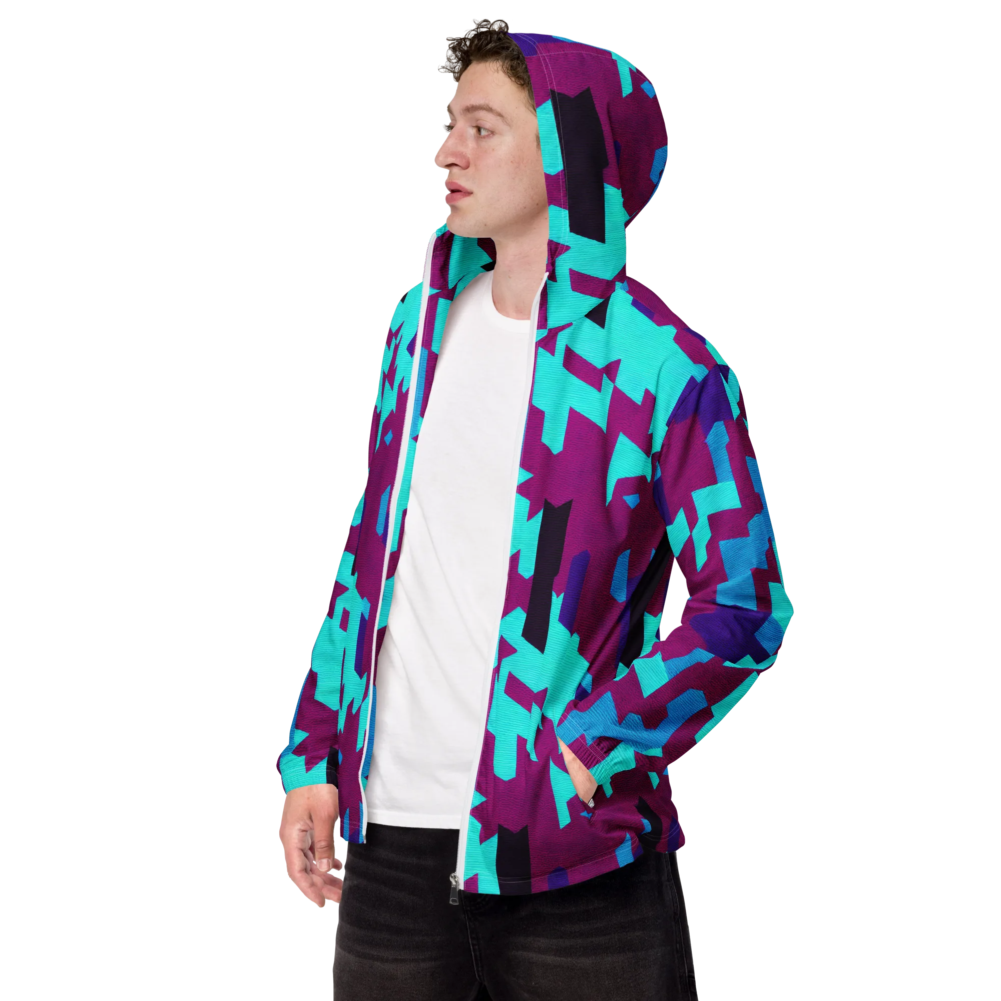 Electric Facets on Men's Windbreaker — Left Front