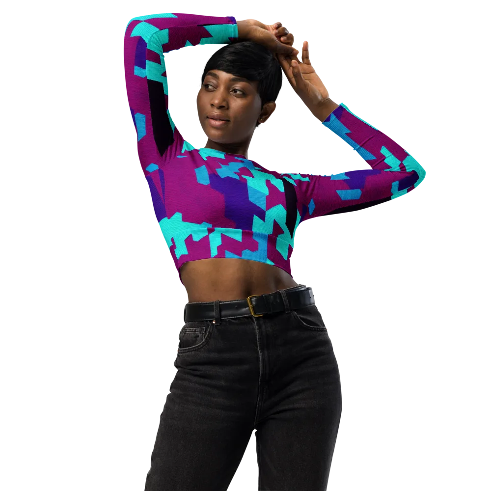 Electric Facets on Long Sleeve Crop Top — Front