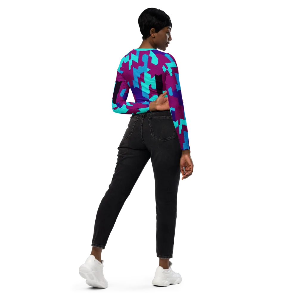 Electric Facets on Long Sleeve Crop Top — Right Back