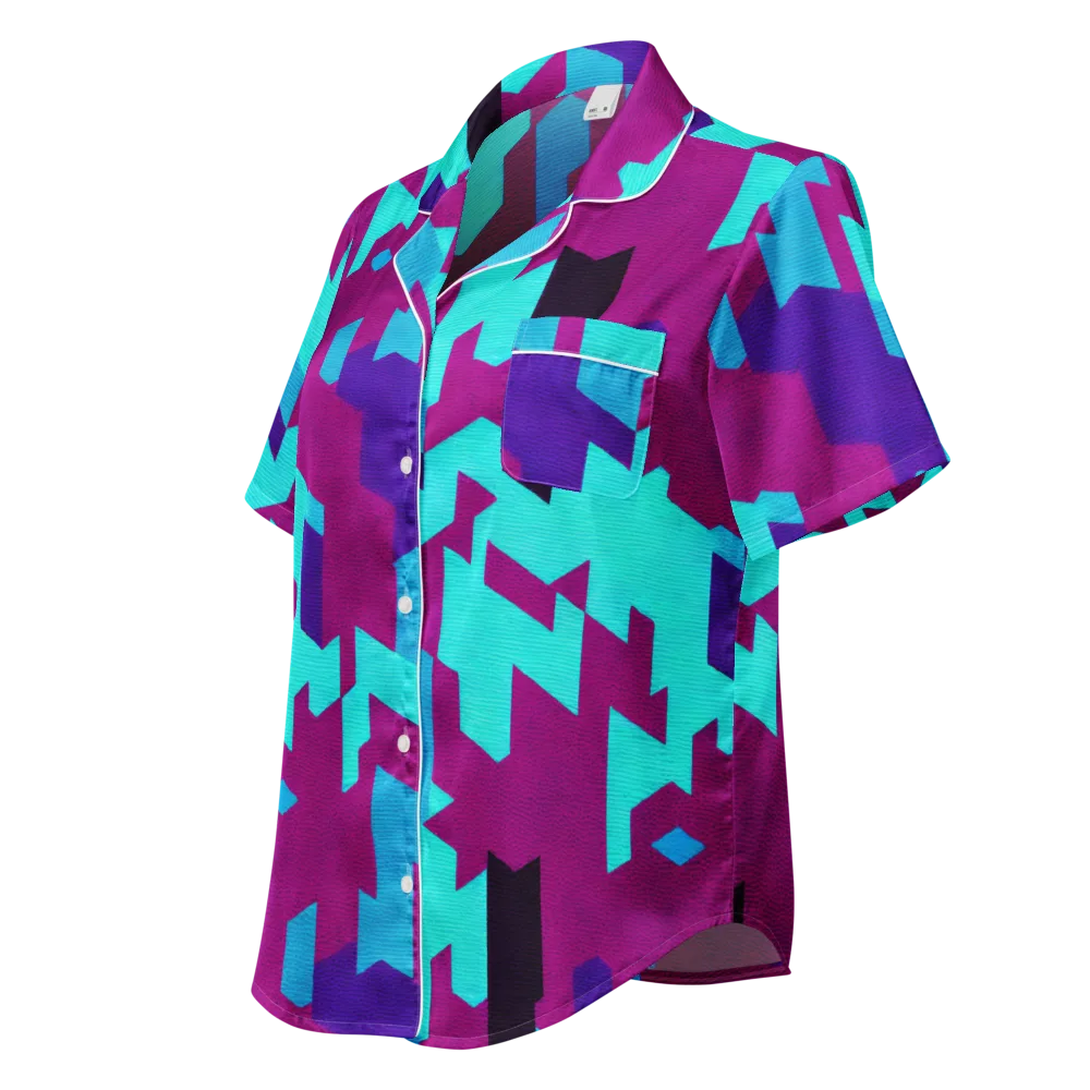 Electric Facets on Women's Short Sleeve Pajama Top — Left Front