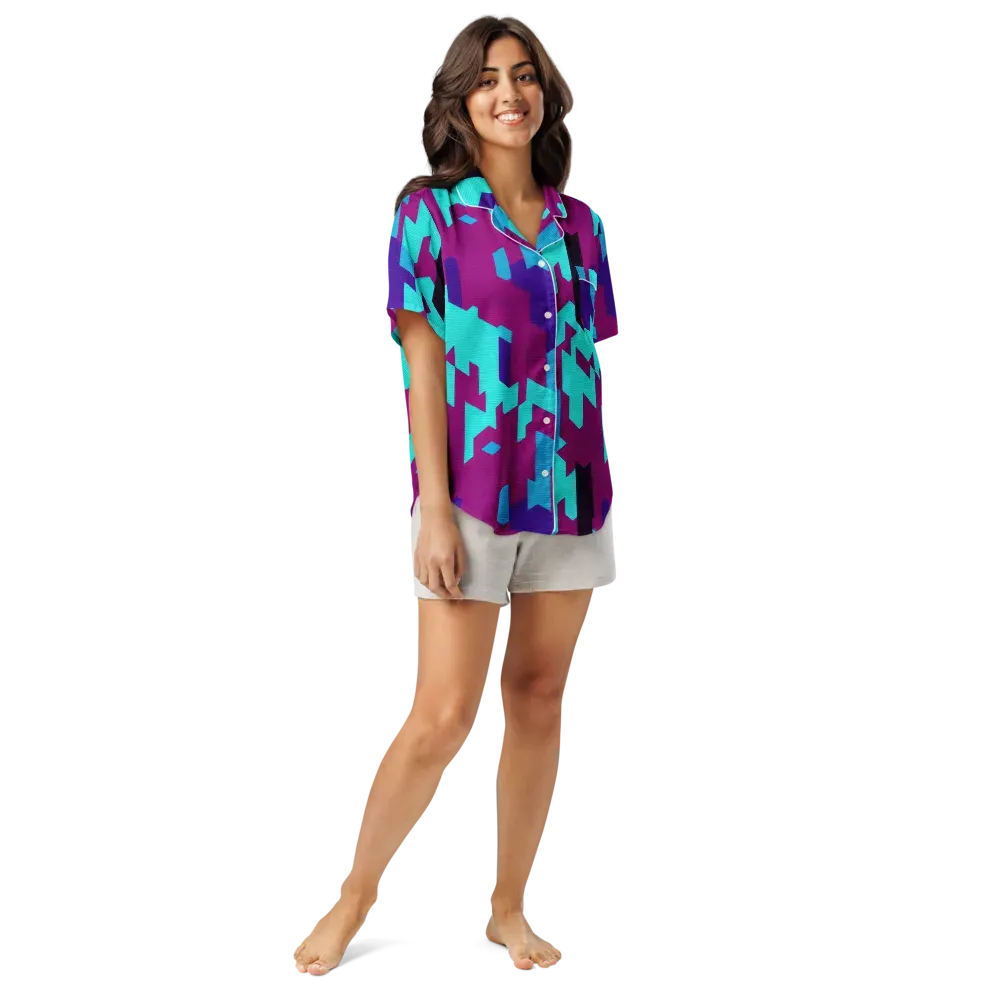 Electric Facets on Women's Short Sleeve Pajama Top — Front